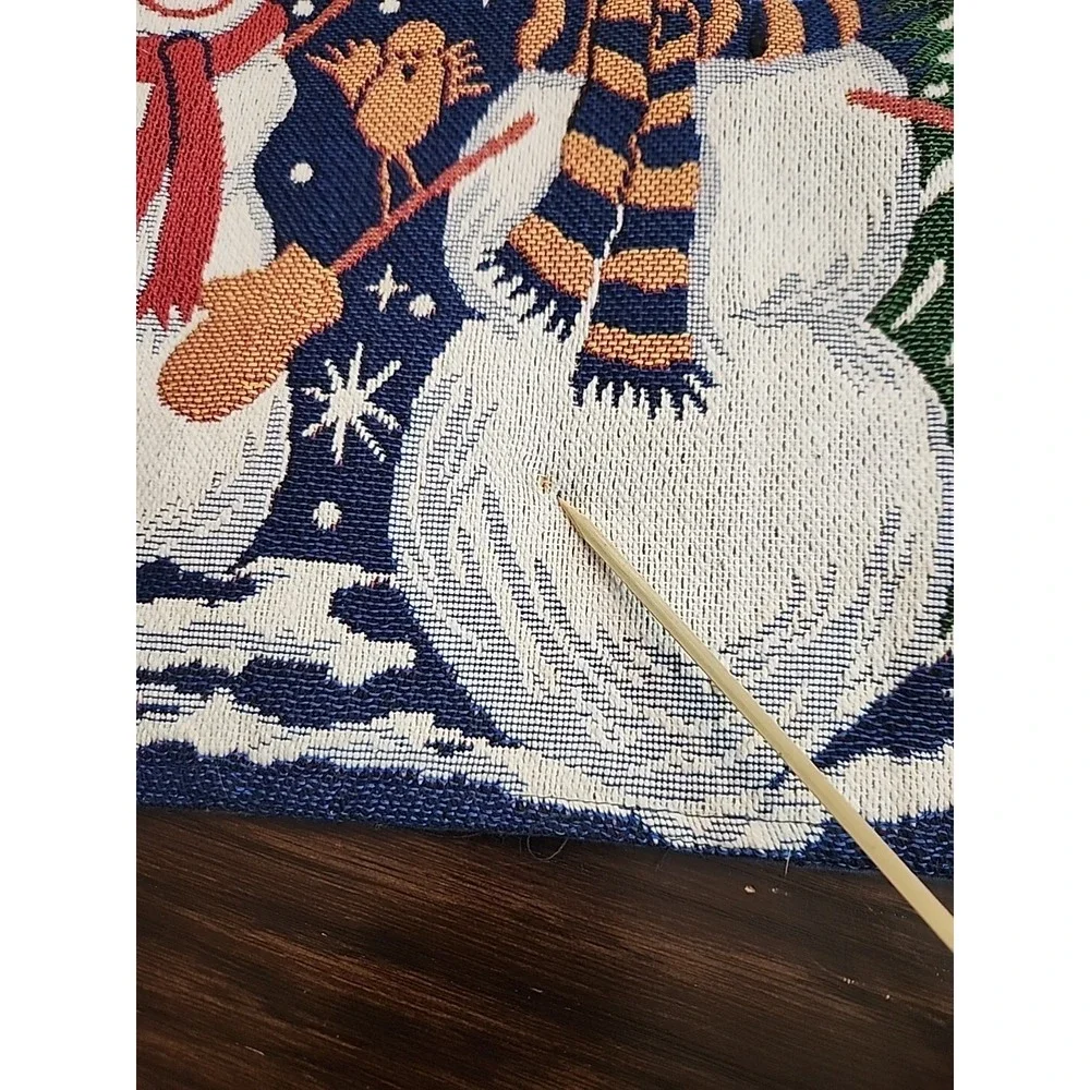 Christmas Tapestry Table Runner Snowman Winter Scene 72x13 Holiday Table Setting